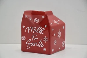 Milk For Santa Red Carton Snow Flakes Earthenware Holiday Time Hand Painted A - Picture 1 of 10