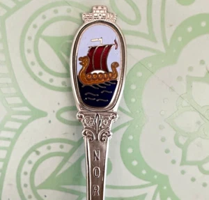 Vintage Norwegen Souvenirlöffel, emailliert, UNVOLLKOMMEN, Made in Norway - Bild 1 von 4