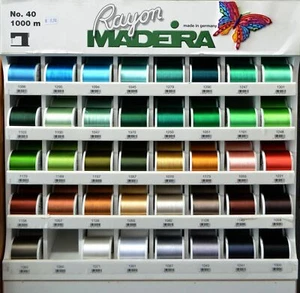 Madeira Rayon 40 Machine Embroidery Thread 1000m, Per Spool, Lower Case Colours - Imagen 1 de 82