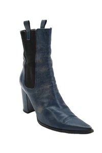 Jean Paul Gaultier Womens Leather Pointed Toe Ankle Boots Blue Size 38 8 - Picture 1 of 5