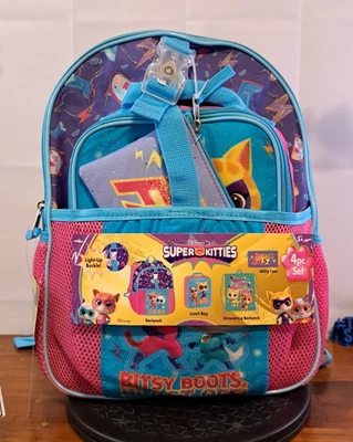 Girl's 4 piece 17" Super Kitties Backpack School Set with Light-up Buckle - Image 1 of 4