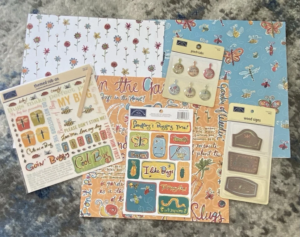 Scrapbook Paper - Garden - Bugs  - Stickers - Wood Signs - Rub Ons - Metal Tabs - Image 1 of 1