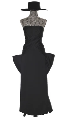 Victor Costa 1980's strapless Satin oversized bow bustle skirt gown. Size 6. - Image 1 of 4