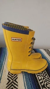 Rare Hunter UK 5 / US women's 7 midcalf laceup rain boots bright yellow Festival - Picture 1 of 15