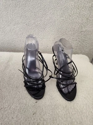 Baby Phat Women Sandals 10B Black Faux Leather Strappy High Heel Shoes - Image 1 of 4