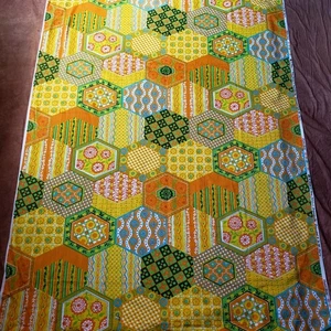 BLITZVERKAUF Vintage 60er Jahre bunt gelb Patchwork Druck Dekorateur Stoff 1y x 48" - Bild 1 von 10