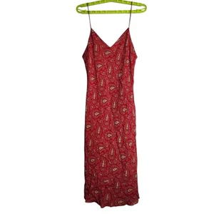 Y2K Vintage Lauren Ralph Size 12 Lauren Women's Red Paisley Midi Slip Dress Line - Picture 1 of 10