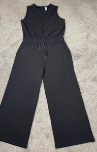 Spanx Jumpsuit Womens 1X Black Scuba Stretch Slimming Sleeveless Wide Leg Belted - Picture 1 of 9