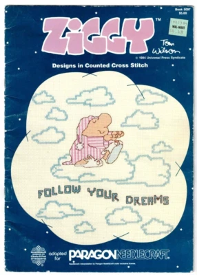 Ziggy Cartoon Designs Cross Stitch Pattern Leaflet Gloria & Pat 1984 Vintage - Image 1 of 4