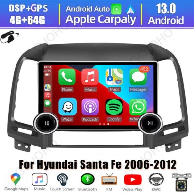 10.1 inch 64GB Android 13 Car Radio Navi Carplay For Hyundai Santa Fe 2006-2012 - Image 1 of 4