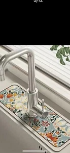 Floral Sink Faucet Mat Vintage Garden Absorbent Artificial Leather Easy To Clean - Picture 1 of 7