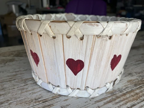round white wicker basket red painted heart shabby chic country kitchen FTD Cover