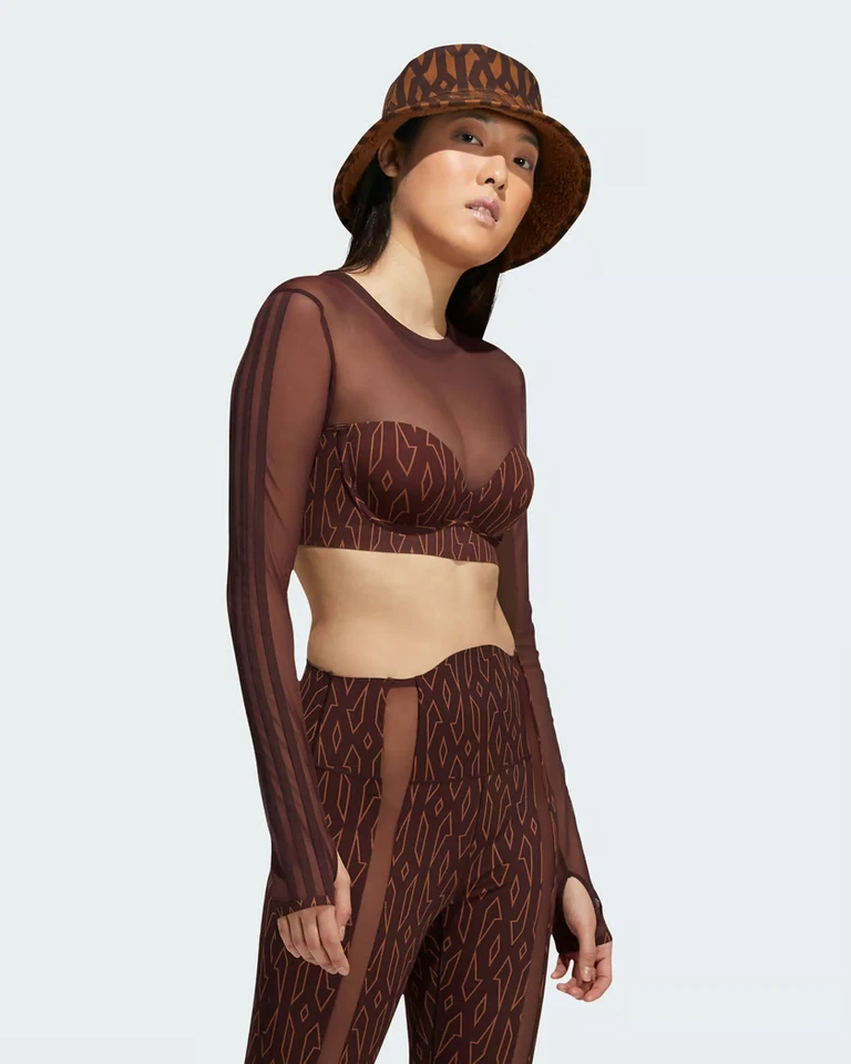 Adidas x Ivy Park Brown Sheer Long Sleeve Sport Fitness Training Top Size XS