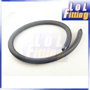 6AN AN-6 Nylon Cover Braided 1500 PSI Fuel Oil Gas Line Hose 2 Feet Black - Picture 1 of 3