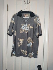Paradise Blue Polo Shirt Men's Large Multicolor Short Sleeve Floral Casual - Picture 1 of 1