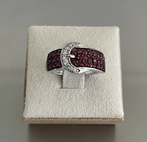 Original Montepuez Rubin & Zirkon Schnalle Design Ring 925 Sterling Silber Größe 6 - Bild 1 von 16