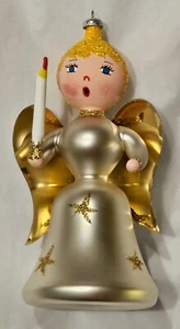 Vintage de Carlini Engel - Glockenform mit Kerze - goldene Sterne Weihnachtsschmuck - Bild 1 von 8