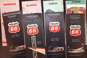 Lot of 8 - 1950s 60s and 70s Vintage Phillips 66 Petroleum Road Maps - - Picture 1 of 9