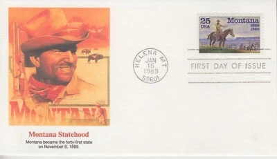 1989 #2401 MONTANA STATEHOOD FDC W/ FLEETWOOD COWBOY CACHET UA GEM! - Image 1 of 2