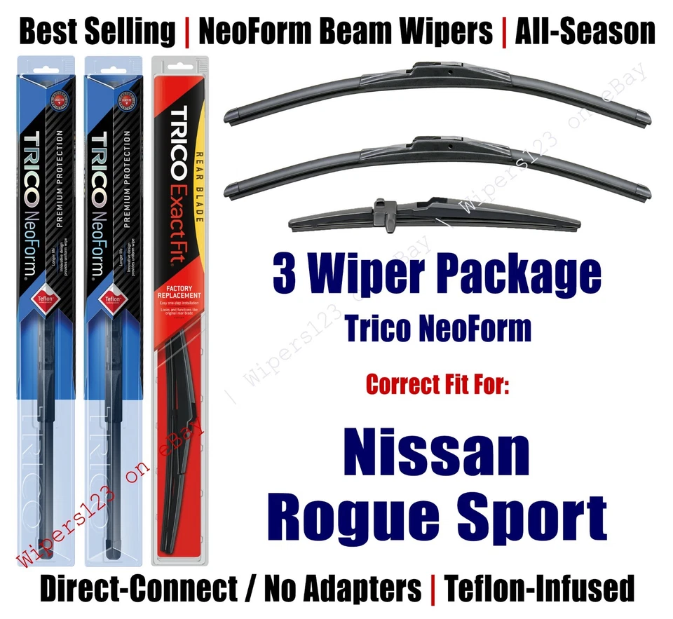 Limpiaparabrisas de primera línea 3pk ajuste delantero y trasero 2017+ Nissan Rogue Sport - 16280/180/12J Foto 1 de 1