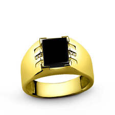 Mens Ring 10k Fine Solid Gold Engagement Ring with Black Onyx and 4 DIAMOND Acce