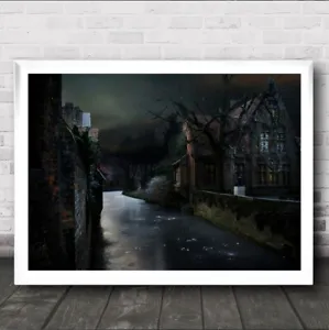The Icy Corner City Cityscape Urban Mood Belgium Bruges Winter Wall Art Print - Picture 1 of 1