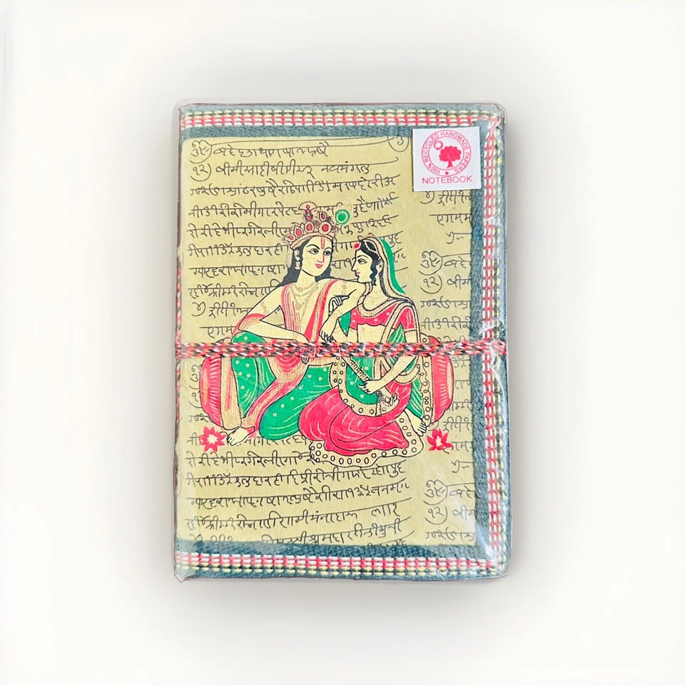 Handmade Paper Journal Radha Krishna 5"x7", Vintage Diary Notebook with Thread - Image 1 of 2