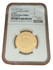 Macau Macao 1987 Gold 1000 Patacas NGC PF69UC Lunar Series - Year of The Rabbit - Picture 1 of 2