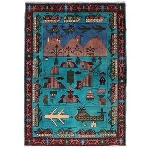 Blue Handmade Traditional Double Knott War Helicopter Tank Rug 4x6ft Rug -B30664 - Picture 1 of 7