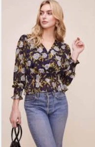 ASTR The Label SURPLICE NAVY FLORAL PEPLUMWOMENT TOP BLOUSE XL NWT #C - Picture 1 of 14
