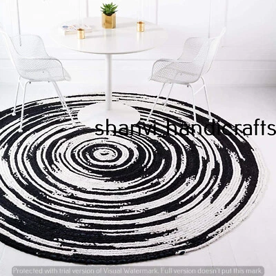 Home Living Cotton Round Handmade Braided Floor Area Rug Hand Woven Rag Rug Mats - Image 1 of 4