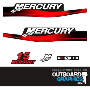 Kit de calcomanías/pegatinas fueraborda Mercury 15hp 2 tiempos (2003) + calcomanía abovedada resina 3D - Imagen 1 de 2