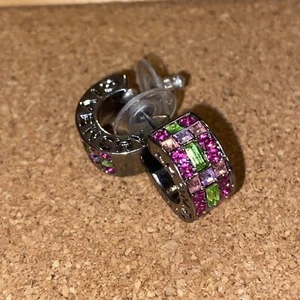 Stunning Givenchy Pink Green Crystals Silver Tone 3/4 Hoop Pierced Earrings - Picture 1 of 4