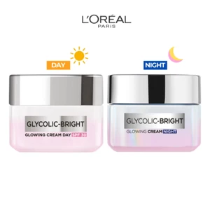 LOREAL Glycolic Bright Cream Day & Night Treatment Glowing Repair Acne Fade 50ml - Picture 1 of 23