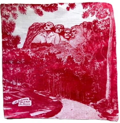 Pañuelo años 50 estampado TABLERO Mt. Rushmore Black Hills So. Dakota Souvenir Travel Foto 1 de 4