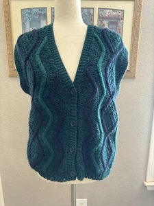 Pullover Weste Vintage 90er Retro Funky Large Med Grunge Cobain grün schwarz Knopf - Bild 1 von 5