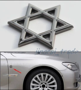 Adesivo distintivo emblema auto spesso metallo cromato 3D esagramma colore grigio scuro - Foto 1 di 6