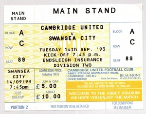 Cambridge United v Swansea City 1993-1994 Division Two Ticket 14.09.1993 - Bild 1 von 2