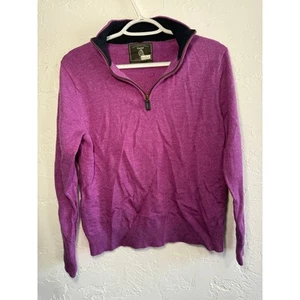 Maker & Company purple 100% merino wool 1/4 zip sweater womens medium preppy - Picture 1 of 4