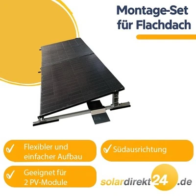 SOLARDIREKT24 PV Halterung Flachdach Komplettset für 2 Solarmodule Ost-West / Süd Aluminium
