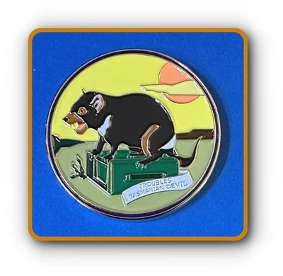 Geocoin 2007 Wildlife Muggles Troubles Tasmanian Devil Polished Gold Unactivated - Image 1 of 2