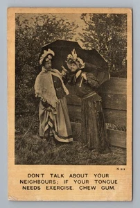 Dont Talk About Your Neighbours Chew Gum Vintage Postcard - Picture 1 of 2