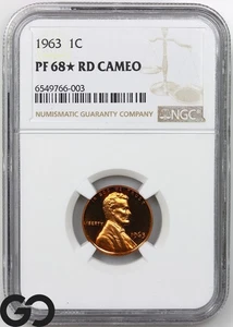 1963 Lincoln Cent Wheat Penny RED CAMEO PROOF NGC PR 68 RD STAR - Picture 1 of 3
