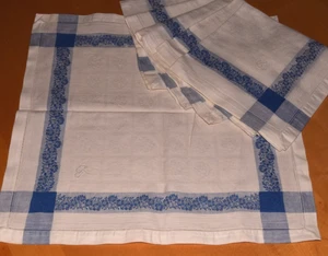 6 Alte Damast Servietten Stoffservietten Webmuster blaue Borte 40 x 40 cm (13584 - Bild 1 von 4