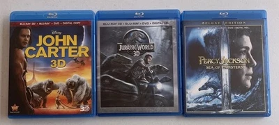 John Carter of Mars 3D 4 Disc Blu-ray 3D DVD Jurassic World Percy Jackson Lot - Image 1 of 4