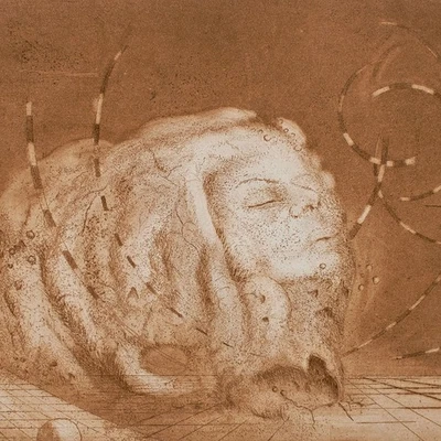 M S Schmidt Frauenkopf Radierung in Braun auf Bütten 1969 signiert datiert Probe - Bild 1 von 4