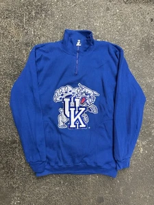 Starter University Of Kentucky 1/4 Zip Knit Sweatshirt Blue Mens Medium Wildcats - Picture 1 of 6