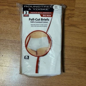 Roundtree & Yorke Big Man 3-Pairs White Full Cut Briefs Underwear Size 52 New - Picture 1 of 5