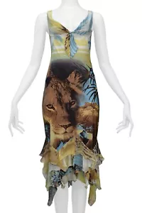 ROBERTO CAVALLI LION PRINT DRESS WITH CHIFFON RUFFLES - Picture 1 of 6