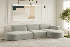 Ecksofa Designersofa PALMA in Stoff Noel Hellgrau Ottomane Rechts - Bild 1 von 2